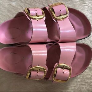 Pink Birkenstock Sandals with Gold Buckles